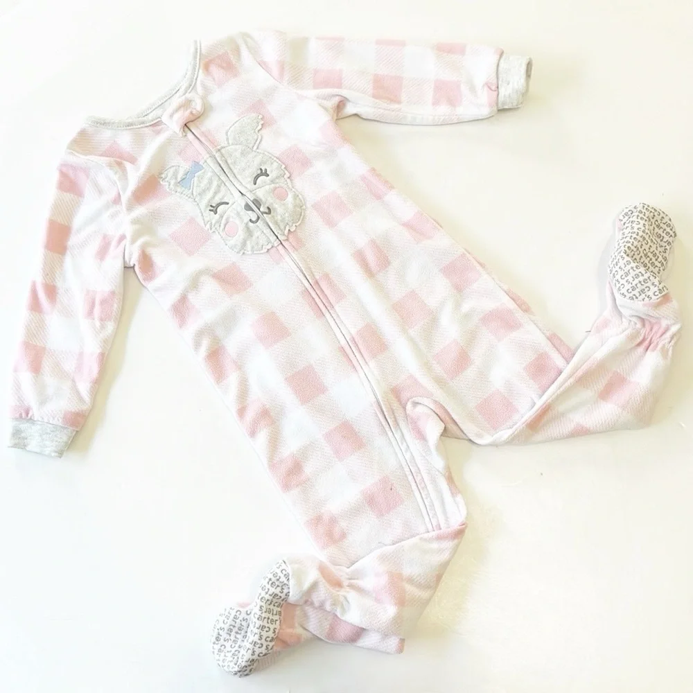 Carter's pink/white dog fleece zip up baby footie